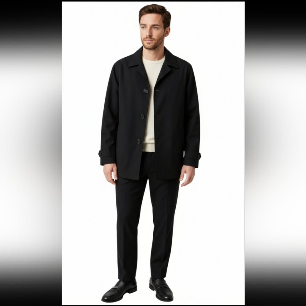 Cole Haan Black Button Up Raincoat/Car coat Size XL GUC City Trending